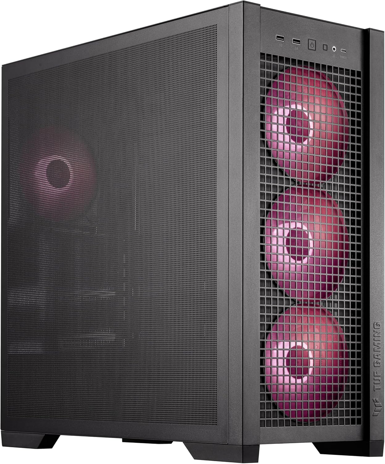 Black ATX Mid-Tower PC Case with Four 140 x 28 mm ARGB Fans and Interchangeable Tempered Glass or Mesh Side Panels K961296