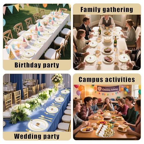 350PCS Gold Plastic Dinnerware Set with 100 Plates, 50 Cups, 50 Spoons, 50 Forks, 50 Knives U9314