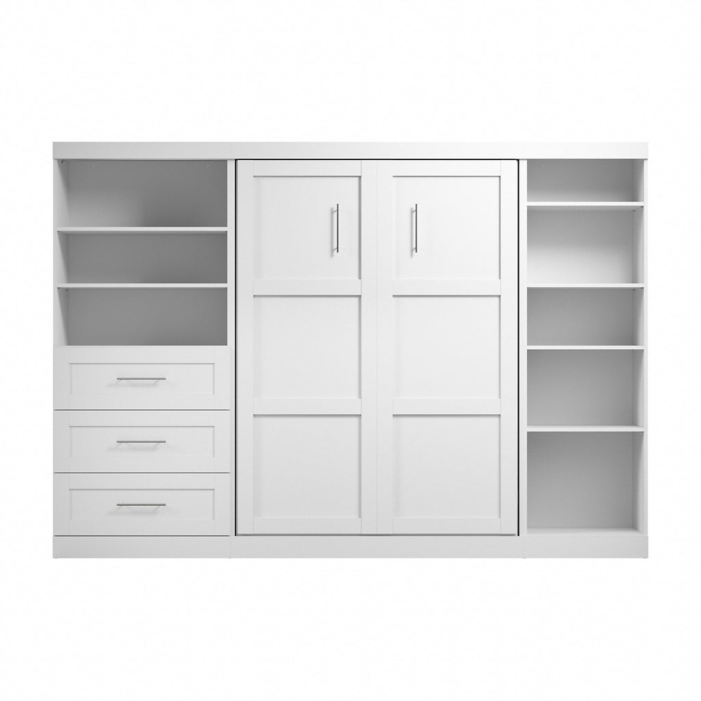 Rustic Brown Full Murphy Bed with Shelving and Drawers M2149