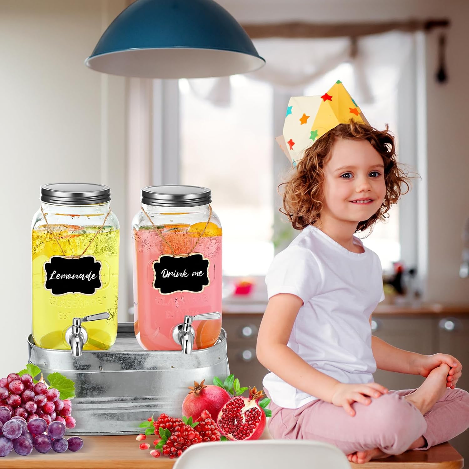 2 Pack 1 Gallon Glass Beverage Dispenser with Stand D674