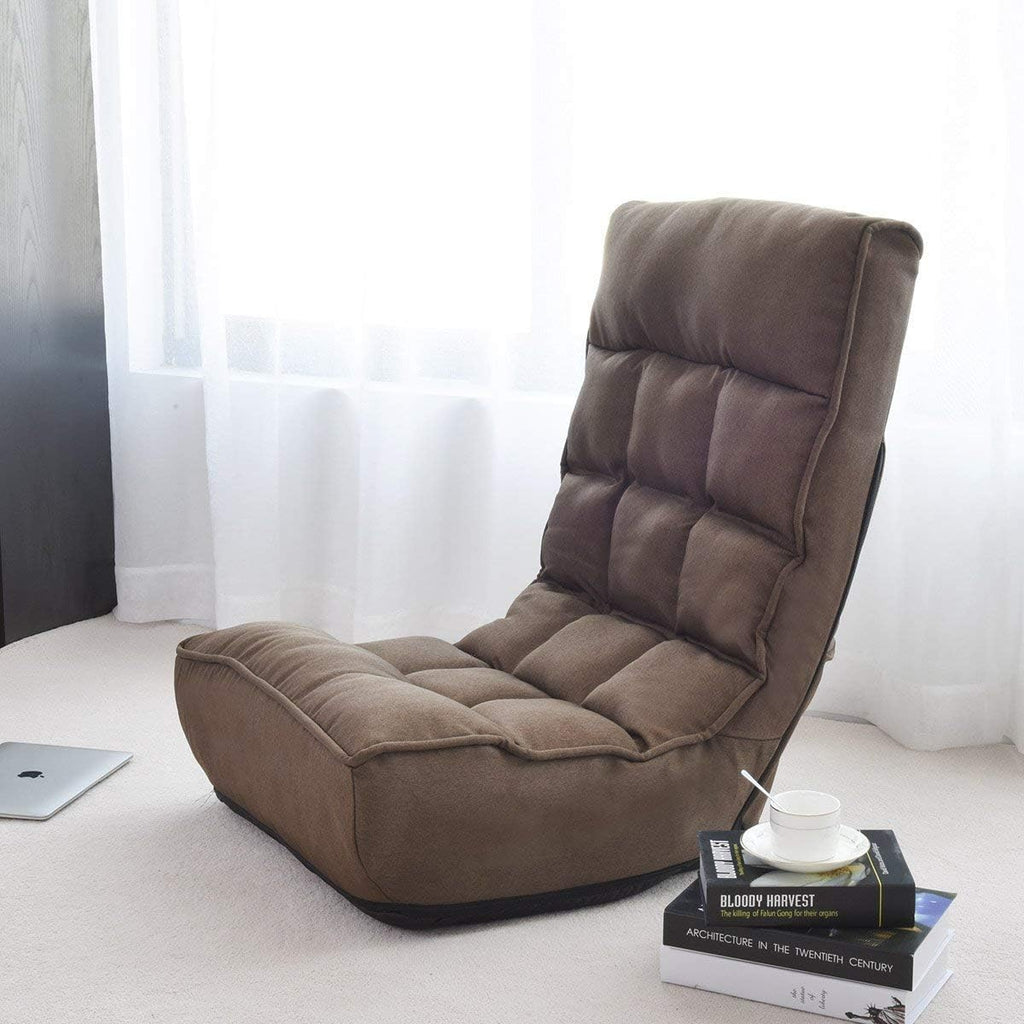 Brown Floor Chair Sleeper 4-Position Adjustable Angle Folding Lazy Sofa Cushioned Couch Lounger D71101