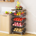 White 5 Tier Wire Fruit Basket with Wheels O819815