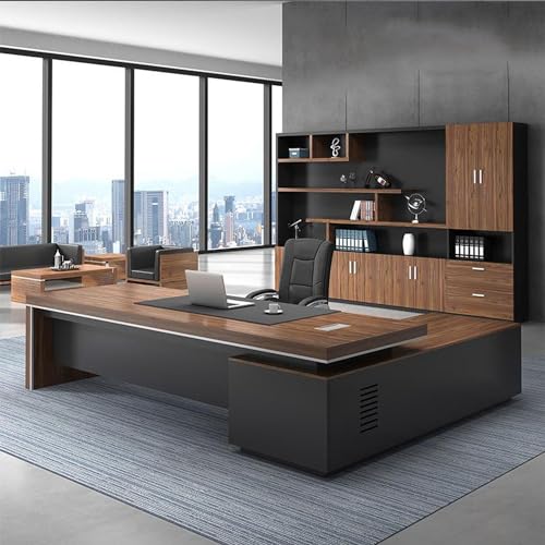 Brown L-Shape Executive Desk with Storage 79" L x 63" W x 29.5" H T830574