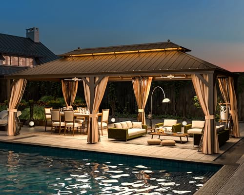 12'x16' Hardtop Gazebo with Curtains and Netting A6463