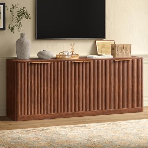 67" Fluted Oak Buffet Cabinet Sideboard with Storage, Large Credenza with 6 Doors E41086