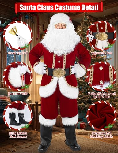 11PCS Deluxe Adult Red Santa Suit S286