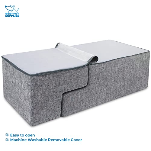 Gray Linen 4-Steps Foldable Pet Steps M299897