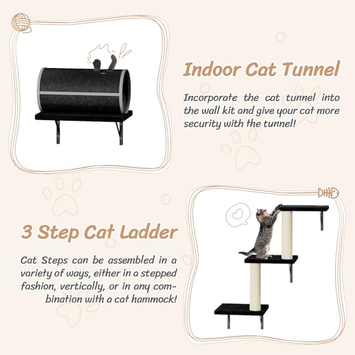 7-in-1 Wall Mounted Cat Climber Set with Cat House, Tunnel, Bridge, Tree, Steps, Scratcher Board and Hammock (Grey) S15306