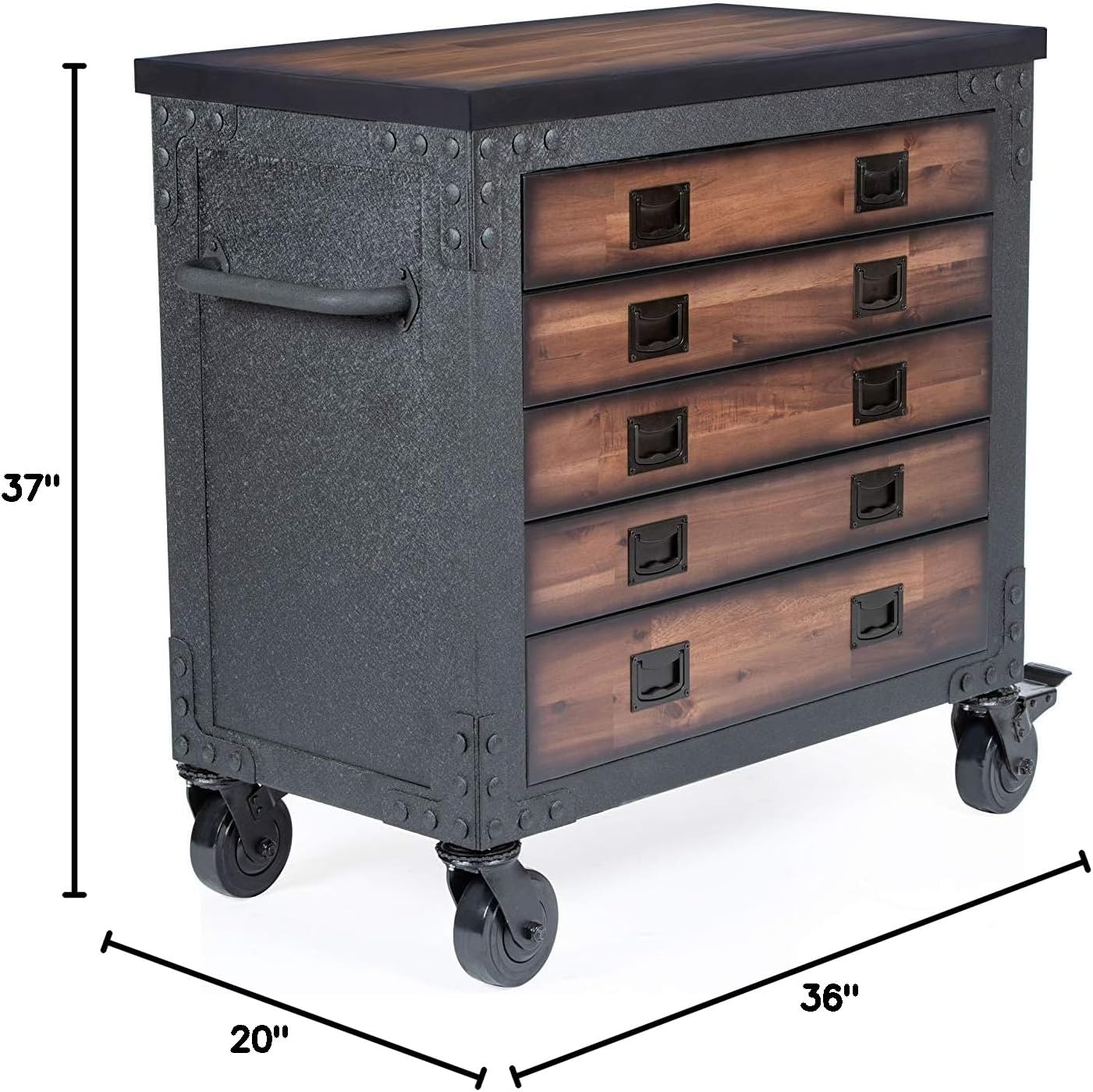 36" 5 Drawer Rolling Tool Chest with Wood Top S5480