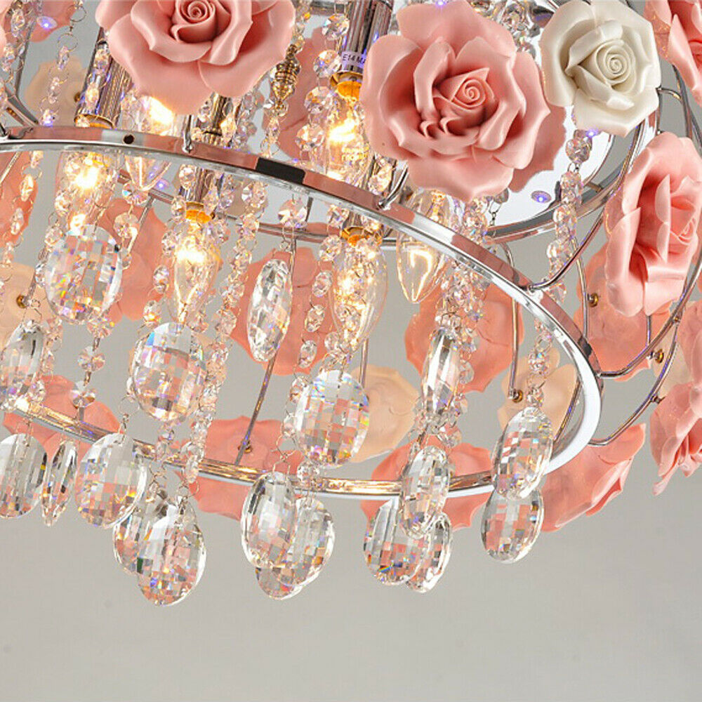 Pink Rose Flower Crystal Pendant Ceiling Lamp O308785
