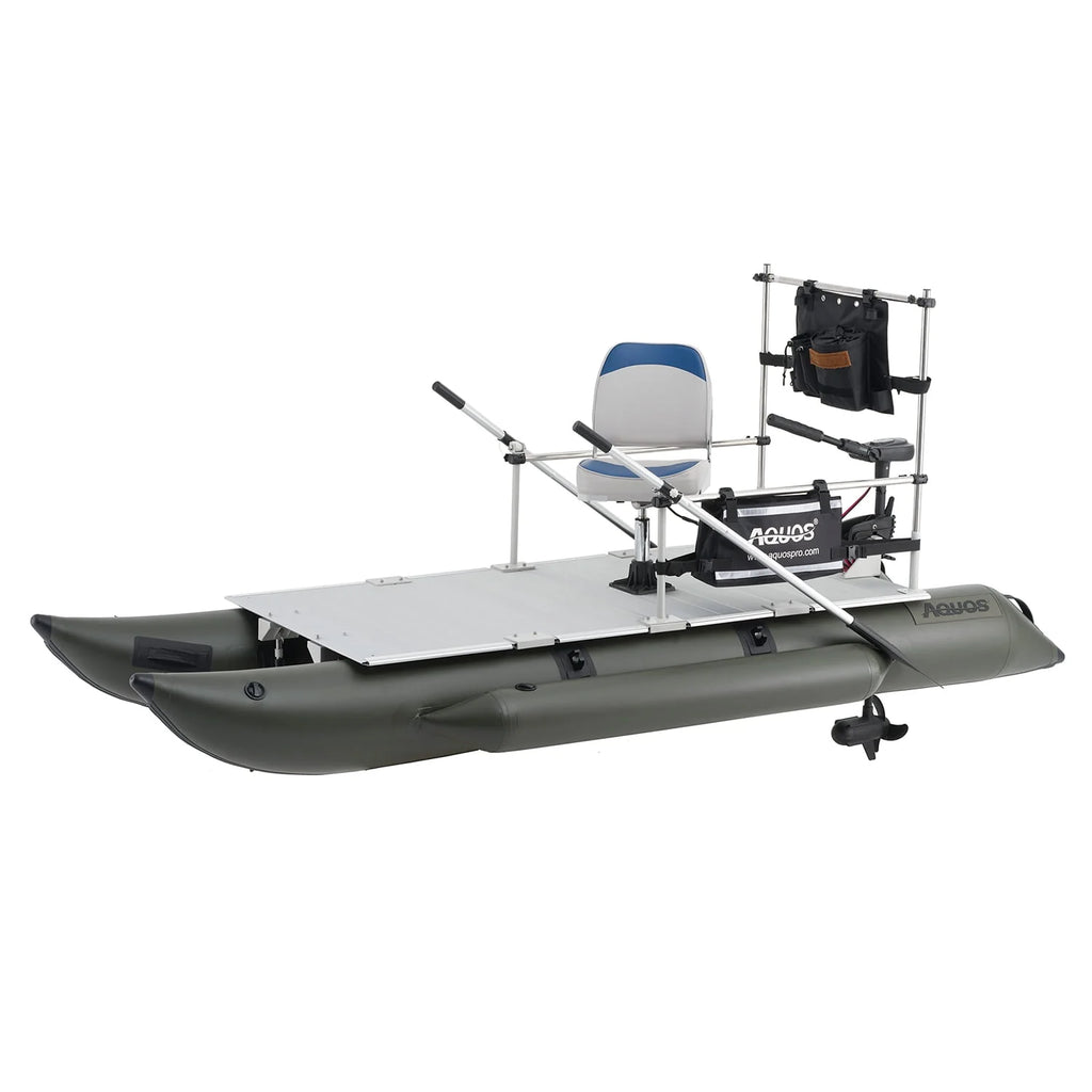 11.5ft Inflatable Pontoon Boat with Black 12V 55LBS Remote Trolling Motor and Foot Control O7404