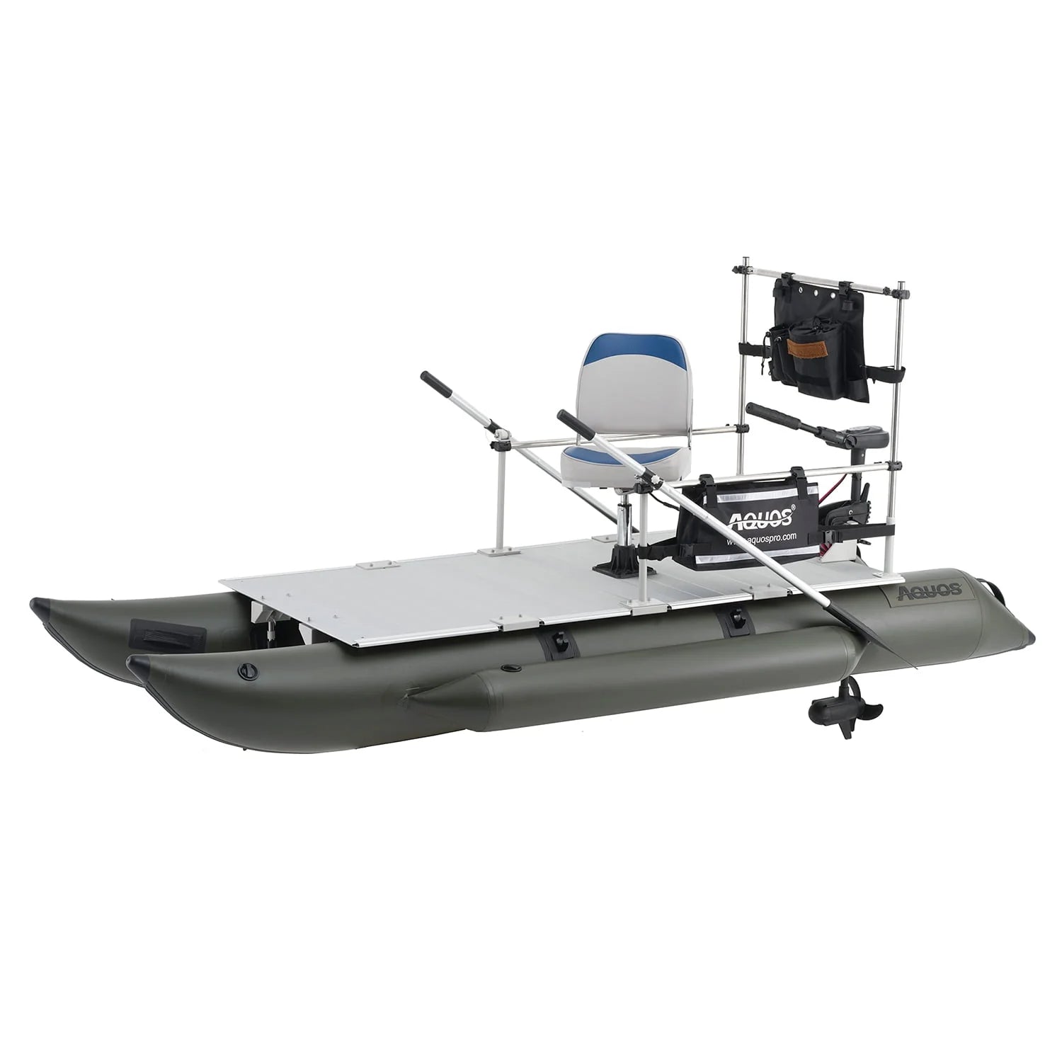 11.5ft Inflatable Pontoon Boat with Black 12V 55LBS Remote Trolling Motor and Foot Control O7404