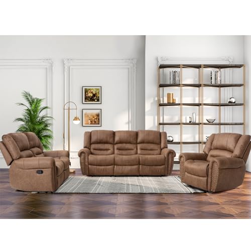 Manual Recliner Sofa Set, 2 Pieces, Nut Brown I799082