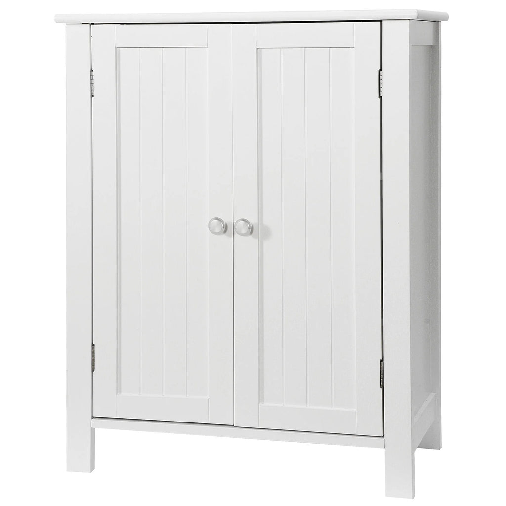 White Double Door Adjustable Shelf Bathroom Floor Storage Cabinet C1067
