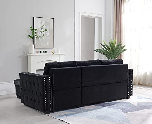 Black Sectional Sofa with Storage Chaise Q66250