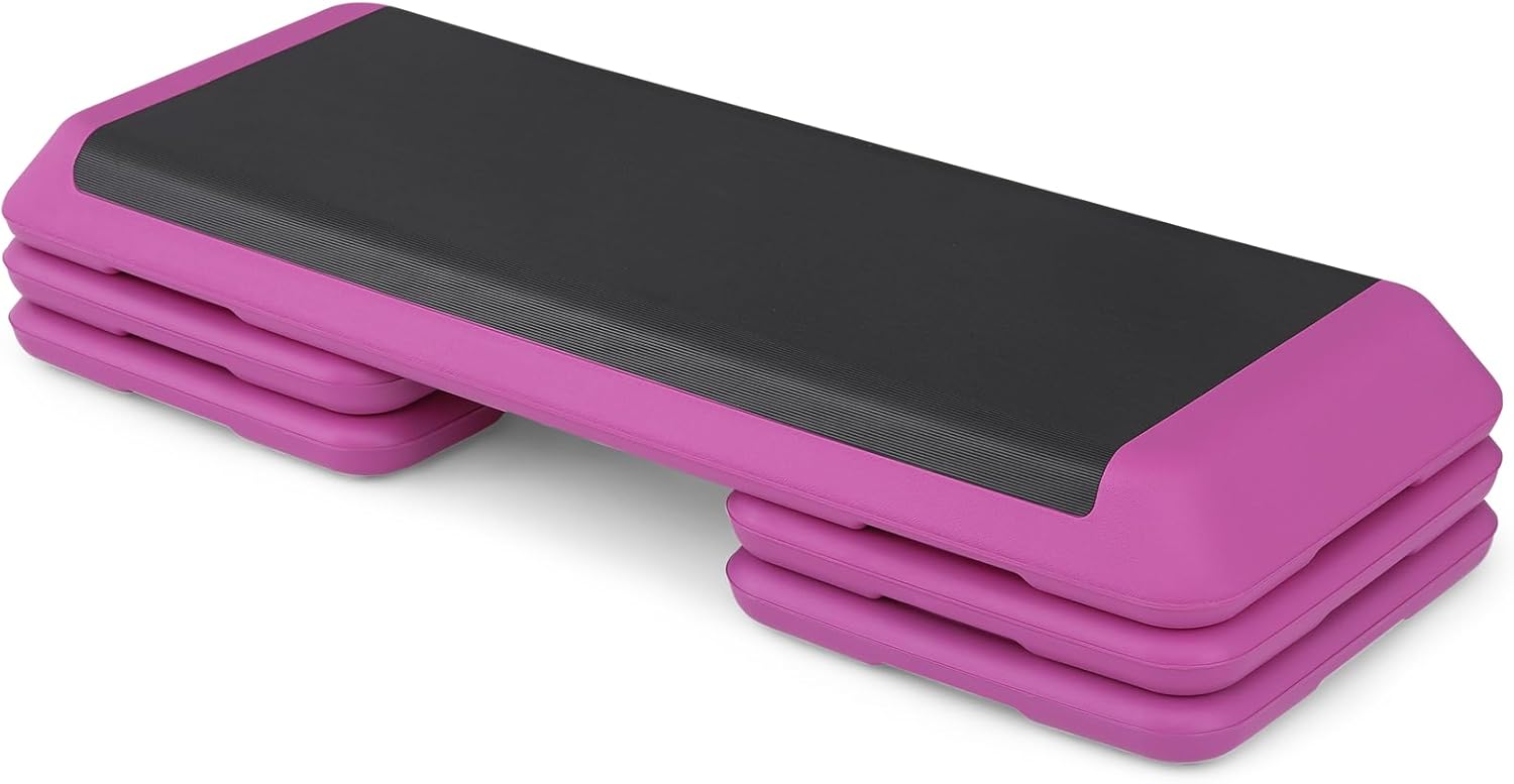 43-Inch Exercise Stepper Platform with Risers, Adjust Height 4 inch - 6 inch - 8 inch, Pink D146636