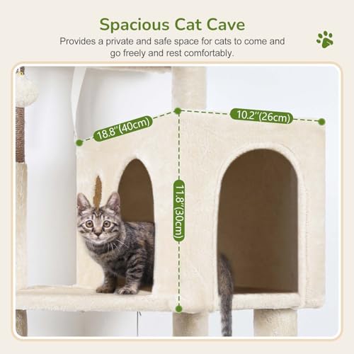 Beige 53inch Plush Cat Tree Tower with Scratching Post Q831