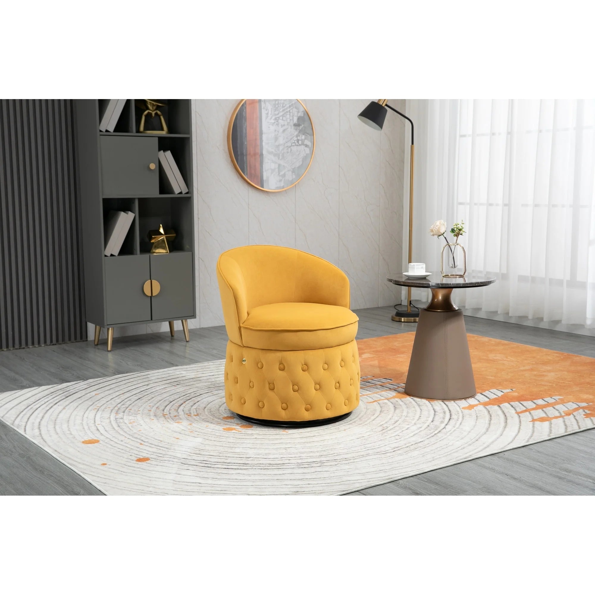 Yellow Velvet Swivel Barrel Chair B39991
