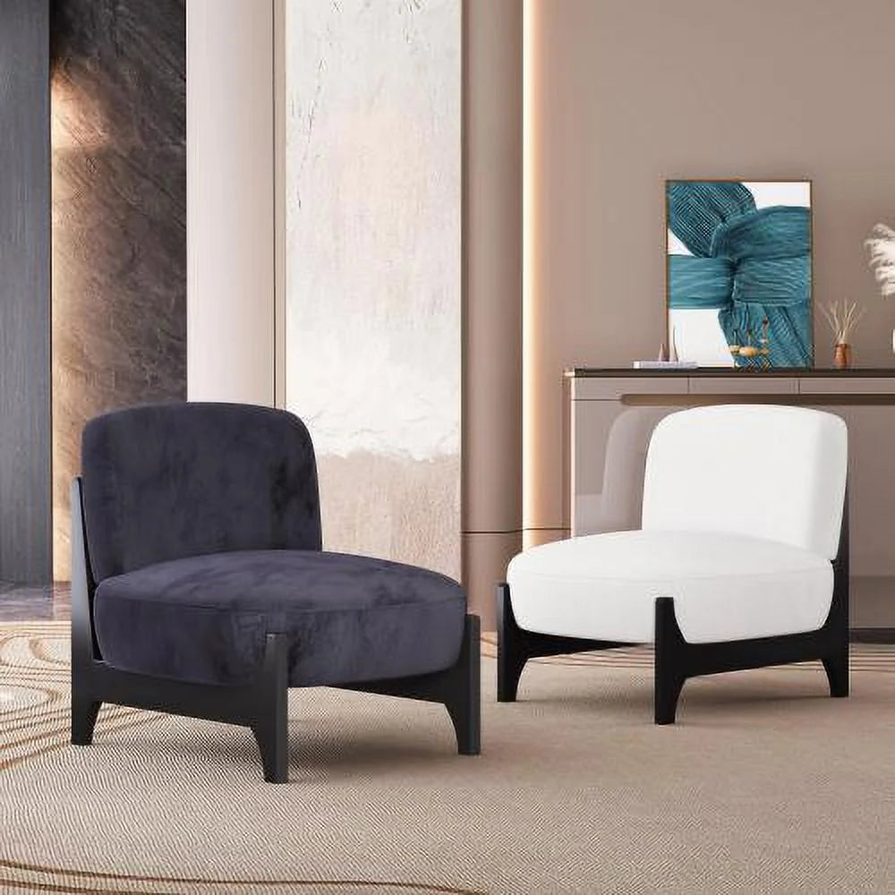 Black Velvet Upholstered Accent Chair with Solid Wood Frame W36064
