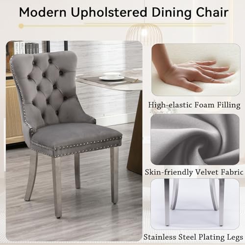 White Marble Dining Table Set for 6 with 6 Grey Velvet Chairs E784