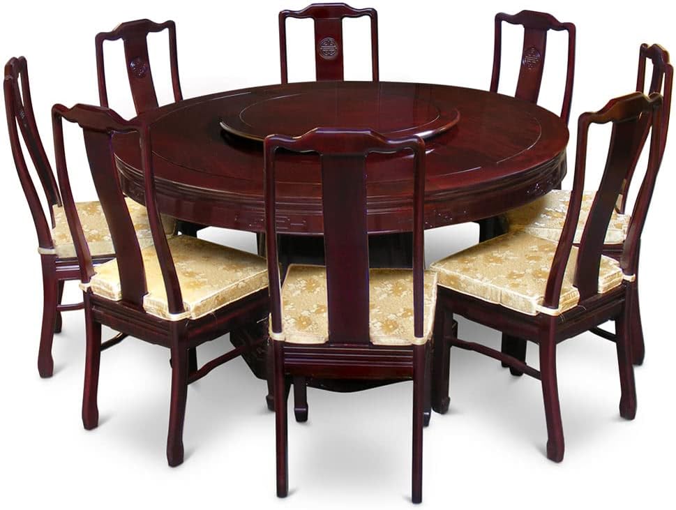 60 Inch Round Dark Cherry Dining Table with 8 Chairs I518