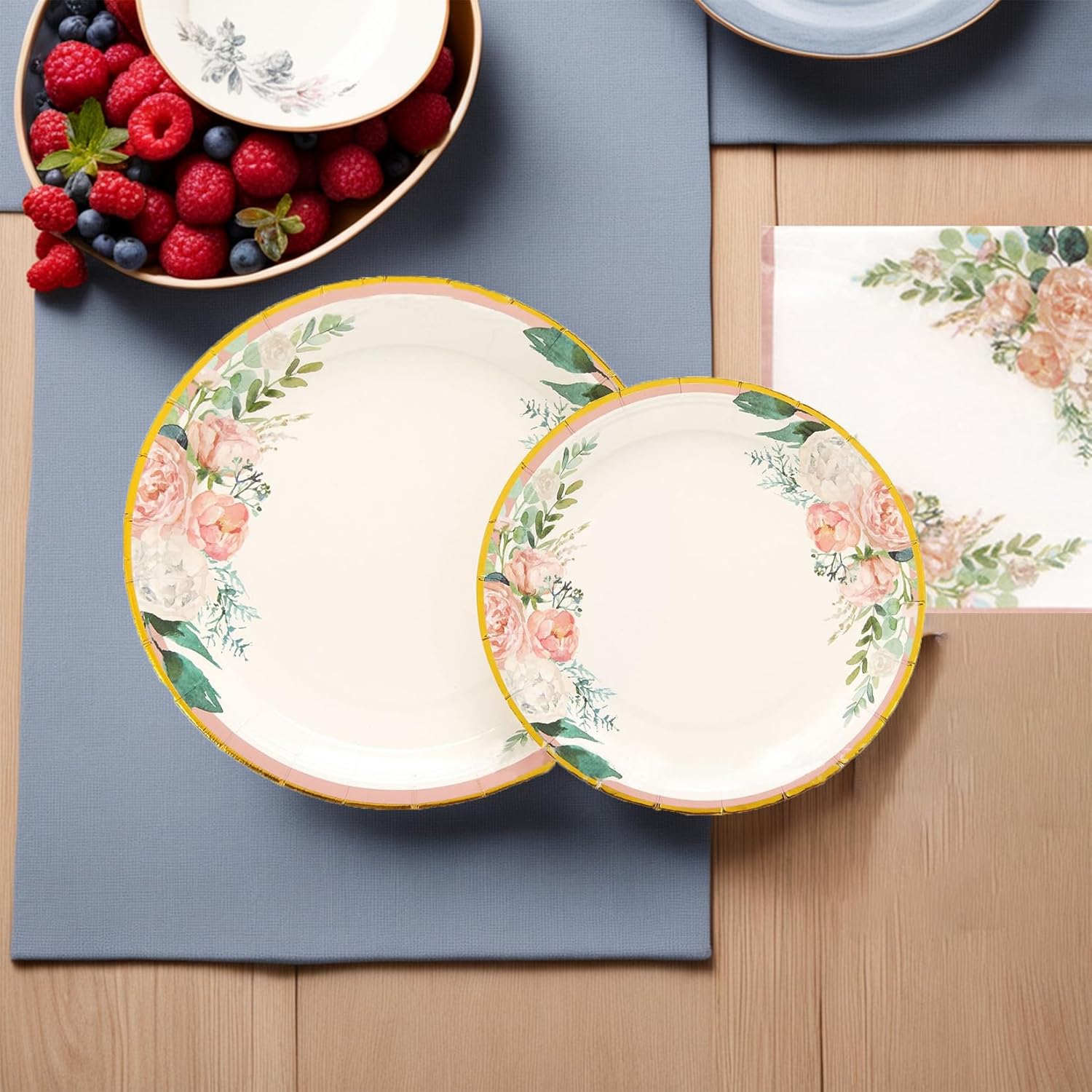 200PCS Floral Paper Plates and Napkins Sets Y593752