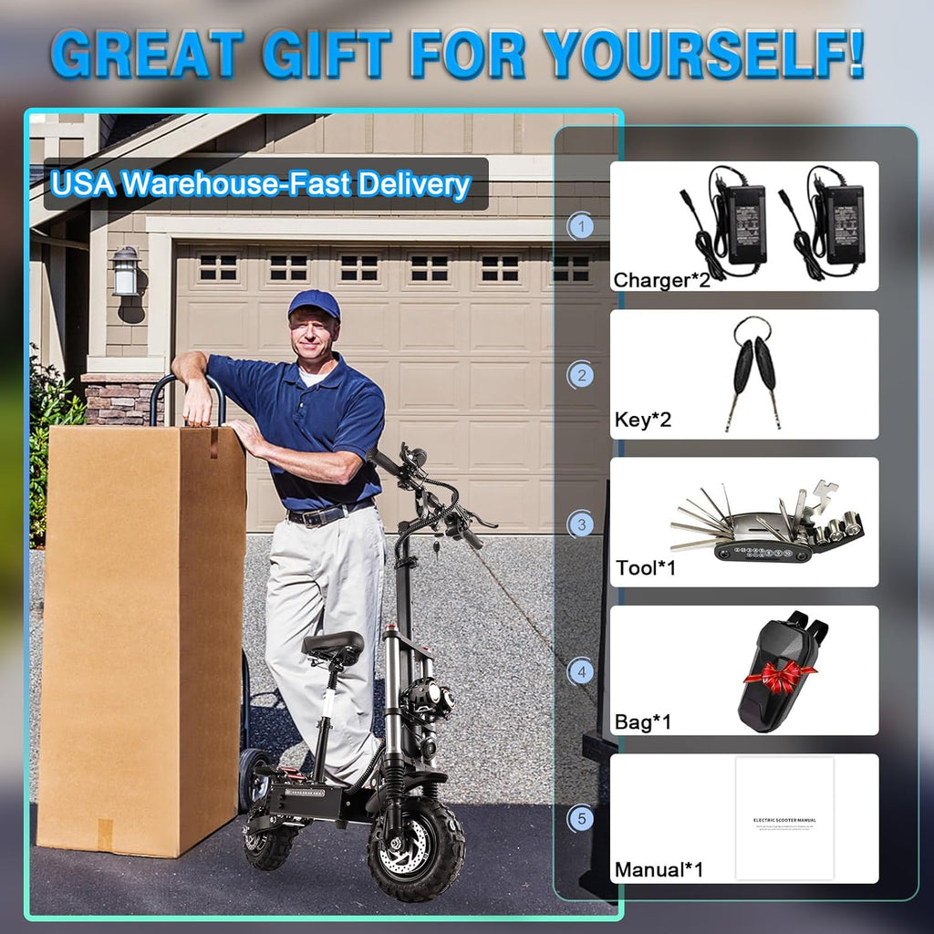 5600W Electric Scooter with Seat, 60V 35Ah, 11'' Fat Tires J825