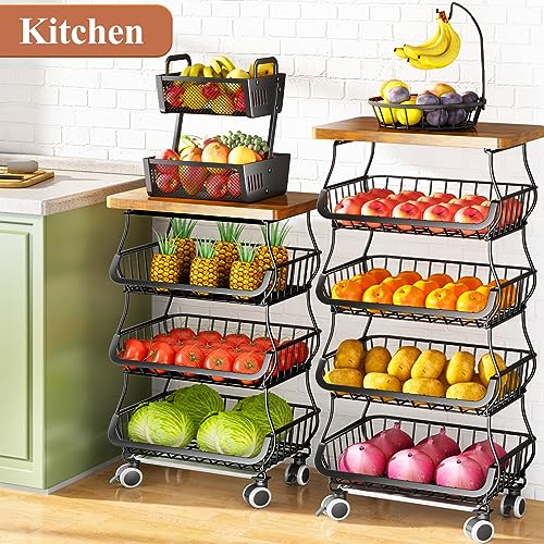 White 5 Tier Wire Fruit Basket with Wheels O819815