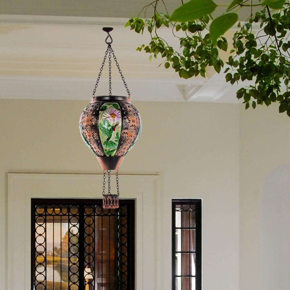 Metal & Glass Solar Lantern with Candle Holder U767354