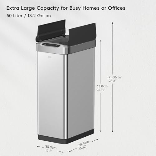 47 Liter 12.4 Gallon Touchless Rectangular Motion Sensor Trash Can with Removable Liner Brushed Stainless Steel Finish M22410