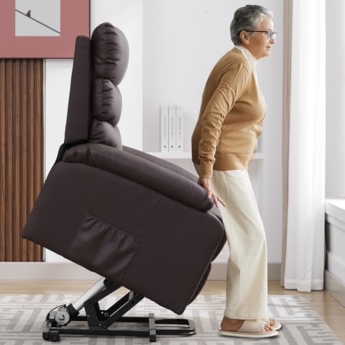 Black PU Leather Power Lift Recliner Chair with Heat Massage E2542