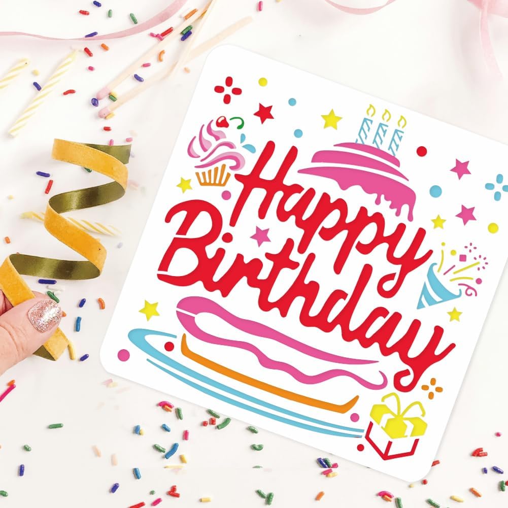 Reusable Birthday Cake Art Stencil for Painting W468