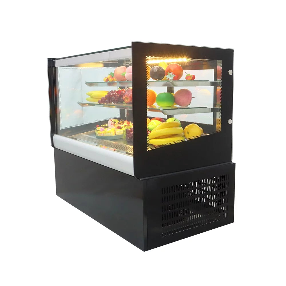 35" Refrigerated Cake Showcase Cooling Display Case Bakery Cabinet Defrost Right Angle 2-layer Back Sliding Door Desktop A5184