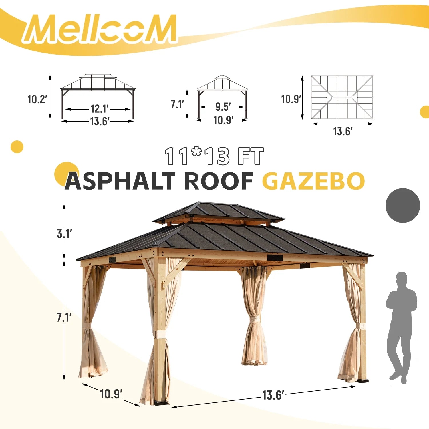 11' x 13' Hardtop Gazebo with Curtains and Meshes A4288