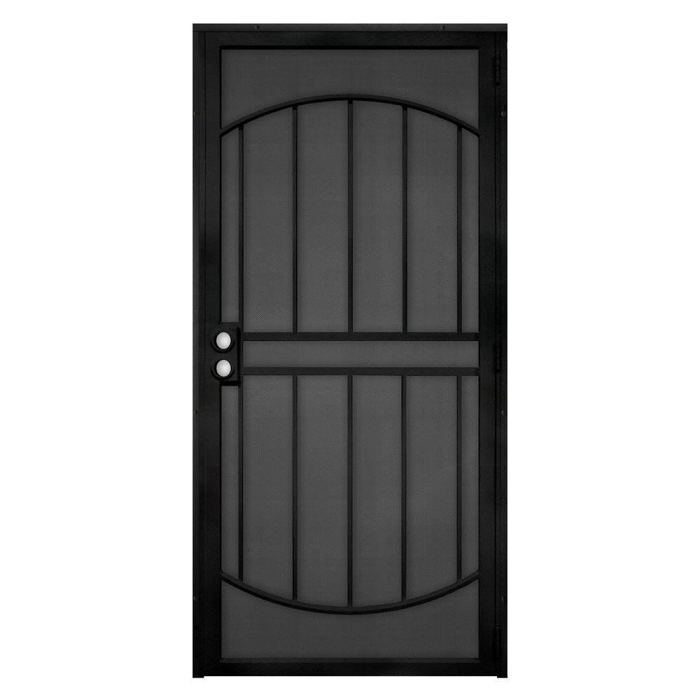 36 in. x 80 in. Black Steel Security Door with Expanded Metal Screen F8452