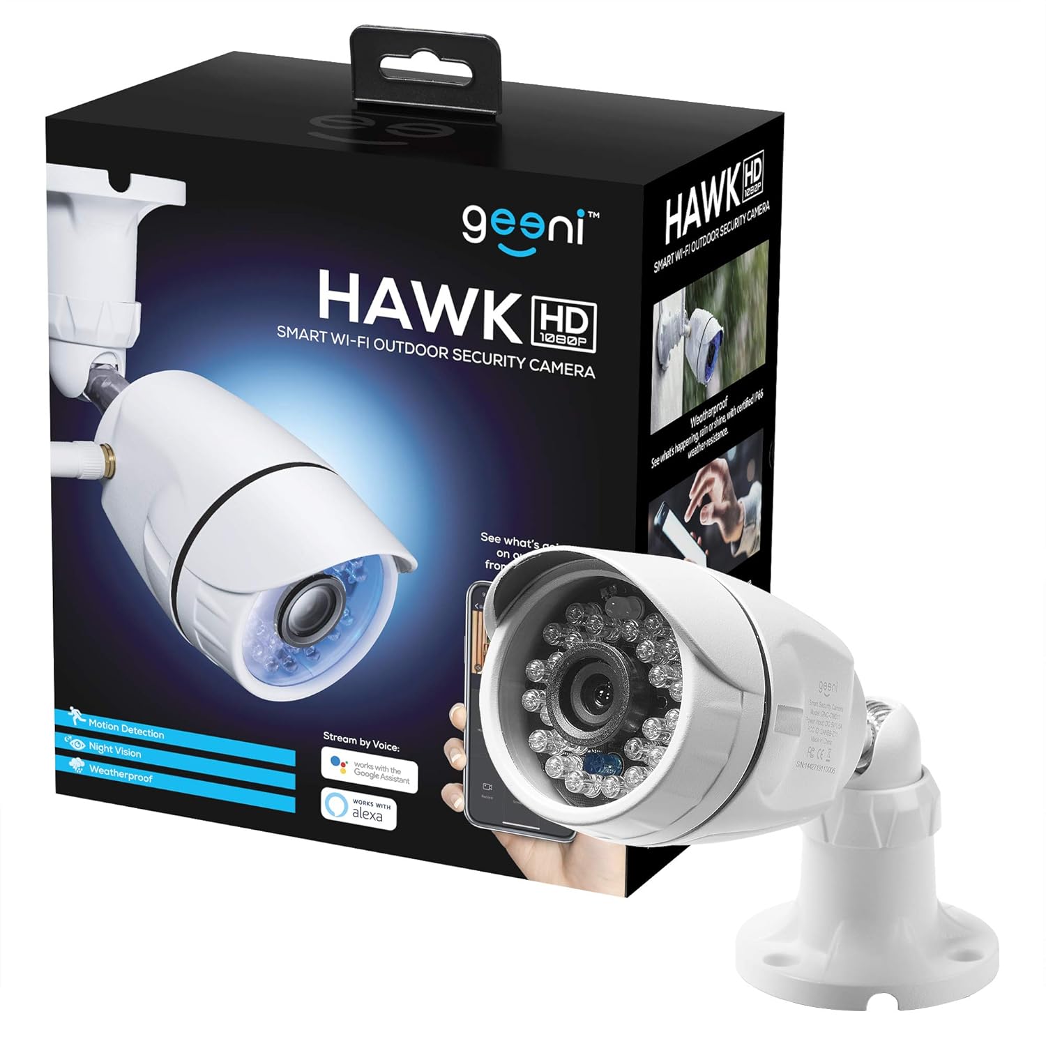1080p HD Outdoor Smart Wi-Fi Security Camera with Night Vision, Motion Alerts, IP66 Weatherproof, White K378314