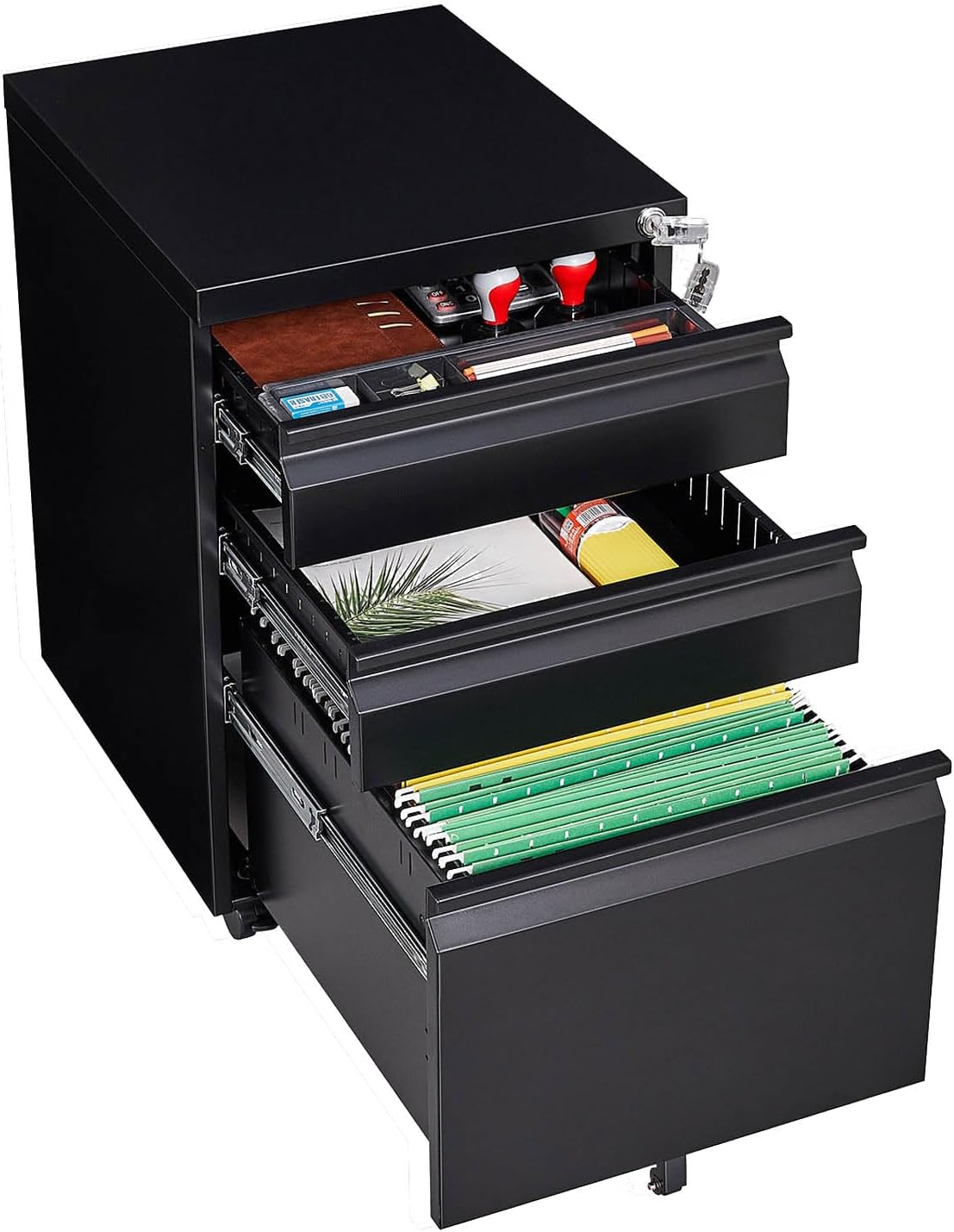 Black Steel 3-Drawer Rolling File Cabinet P671993