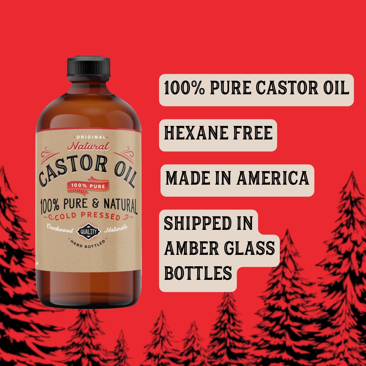 100% Pure Cold Pressed Castor Oil in Glass Bottle P52900