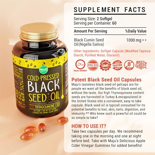 Black Seed Oil Capsules 60 Count 500mg per Capsule U39348