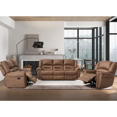 Manual Recliner Sofa Set, 2 Pieces, Nut Brown I799082