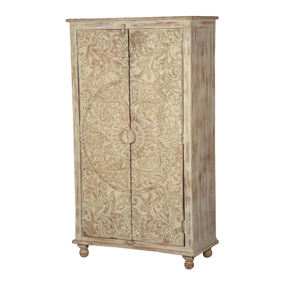 Solid Wood Distressed White Armoire with Shelves N473