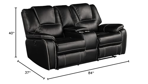 3 Piece Black Faux Leather Power Reclining Sofa Set K4802