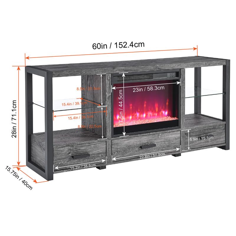Grey TV Stand with Fireplace for TVs up to 65" M217070