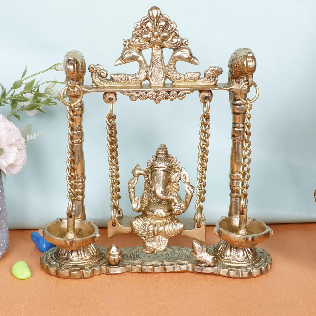 Brass Ganesh Jhula Hanging Swing Statue 9 Inch C493060