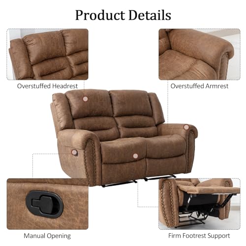 Manual Recliner Sofa Set, 2 Pieces, Nut Brown I799082