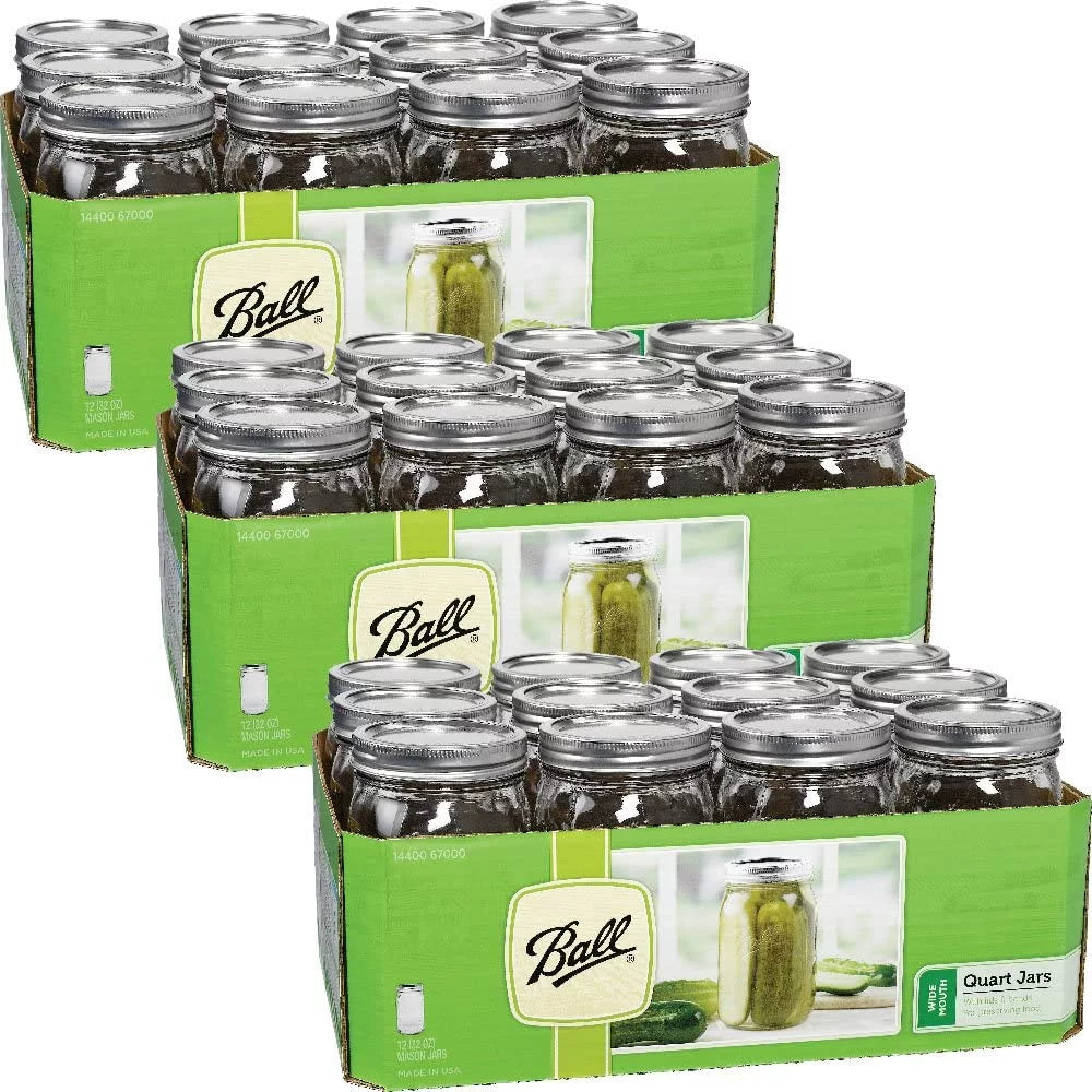 Wide Mouth Quart (32 oz) Jars with Lids and Bands (3 Pack of 12) M797934