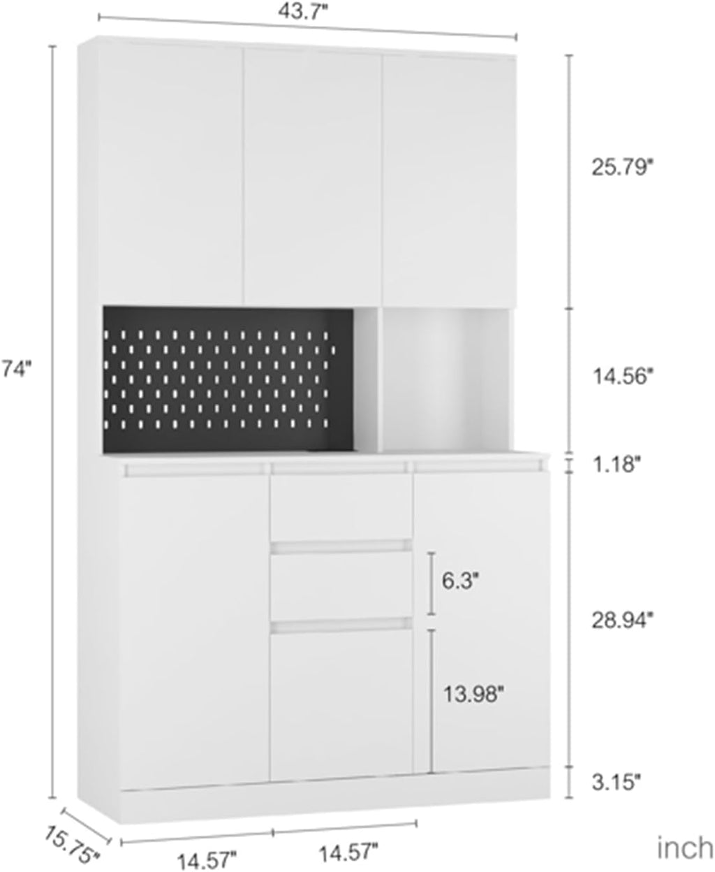 74" Kitchen Pantry Cabinet with Charging Station, Freestanding Buffet Cupboards Sideboard with Drawer, Modern Pantry Cabinet with Microwave Stand Z269431