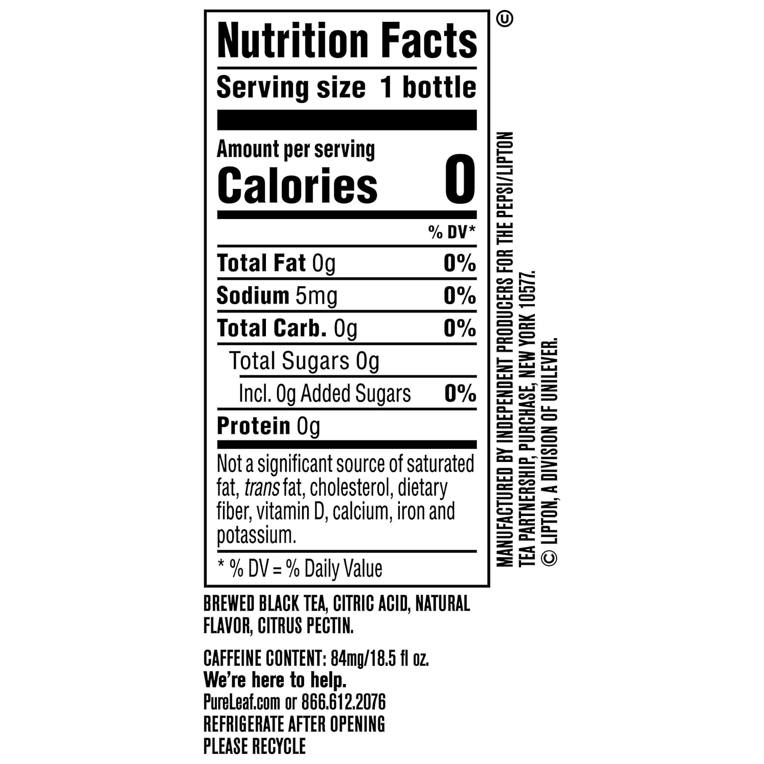 Unsweetened Black Tea with Lemon, 18.5 Fl Oz (Pack of 12) A57600