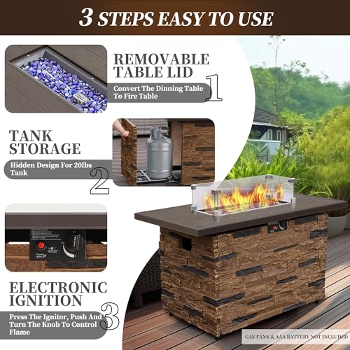 Propane Fire Pit Table with Glass Wind Guard and Lid Z2133