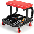 Black/Red Heavy Duty Garage Roller Seat with Tool Tray, 250 LBS Capacity N29587